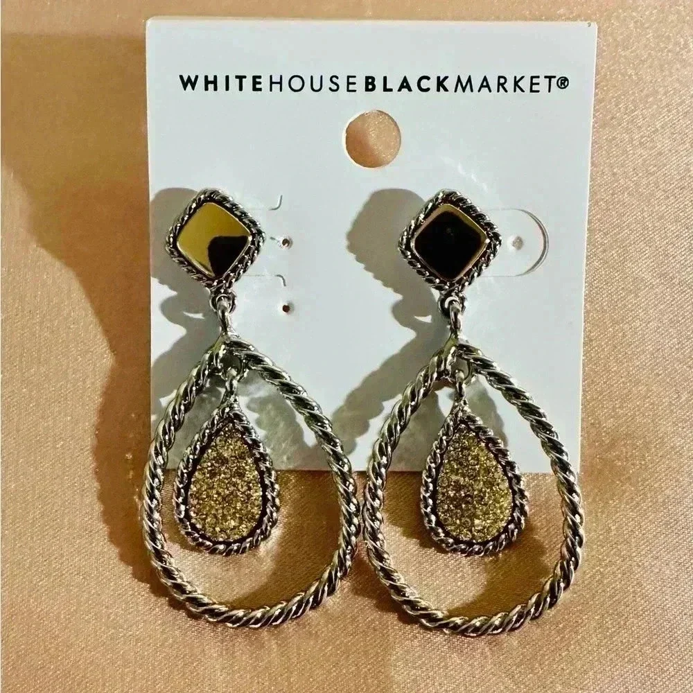 White House Black Market Gold and Silver Twisted Hoop Earrings NWT